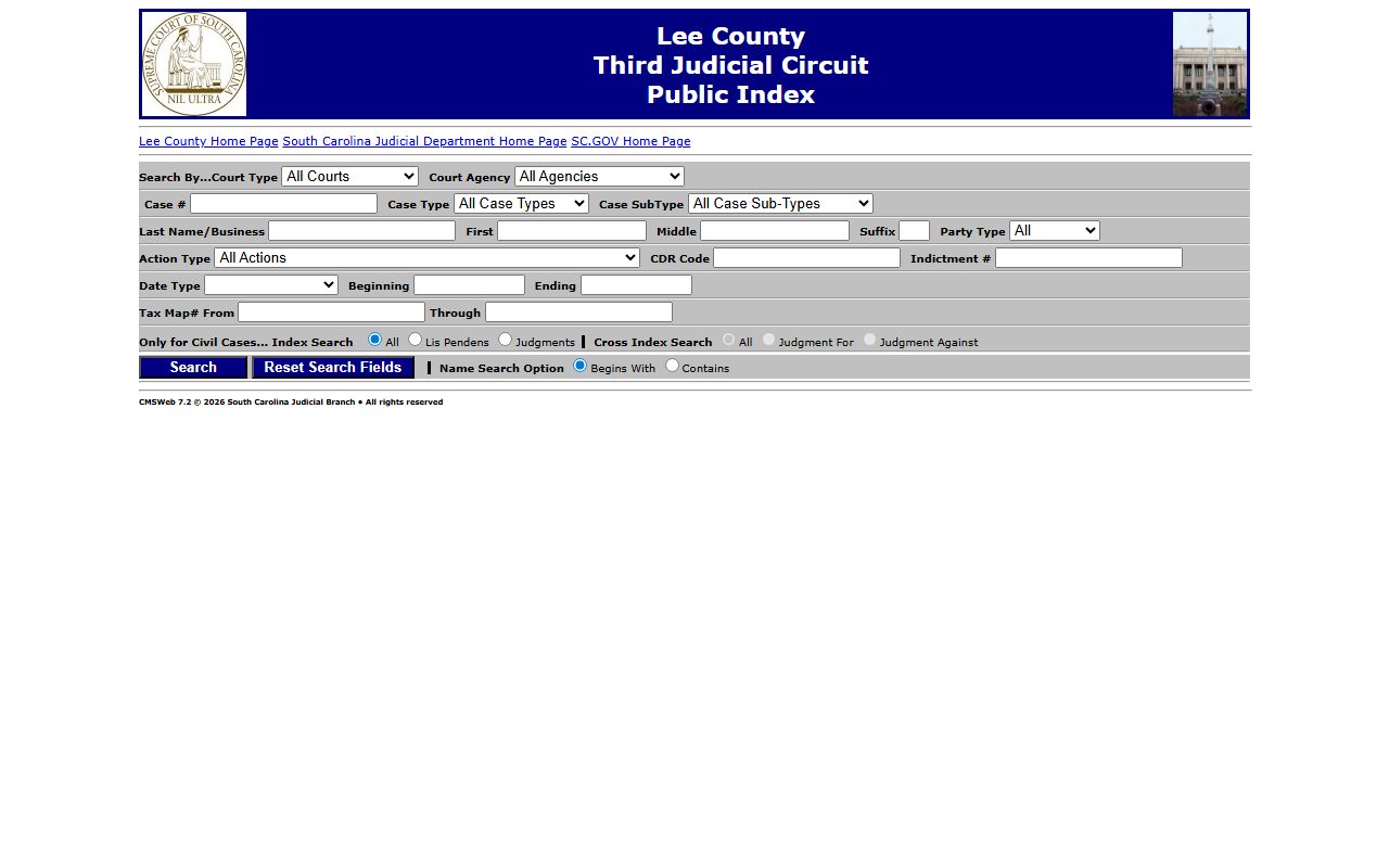 Lee County court records after jail arrest Public Index search form