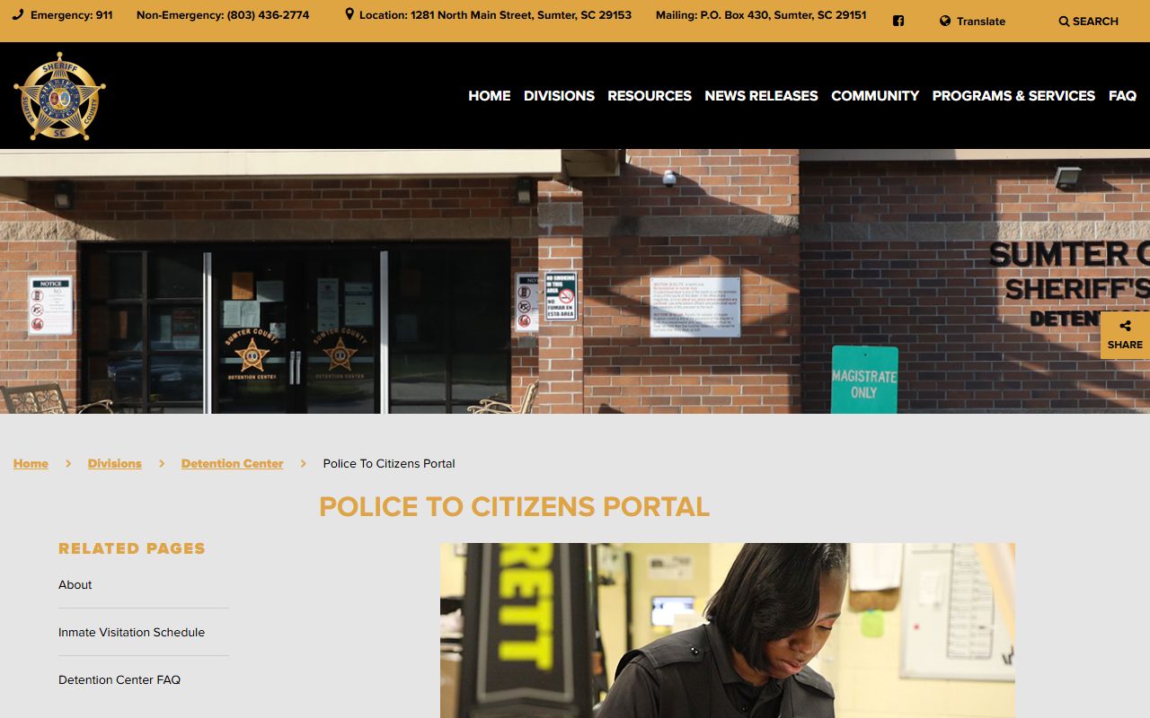 Lee County inmate records portal explanation for Sumter-Lee current jail roster