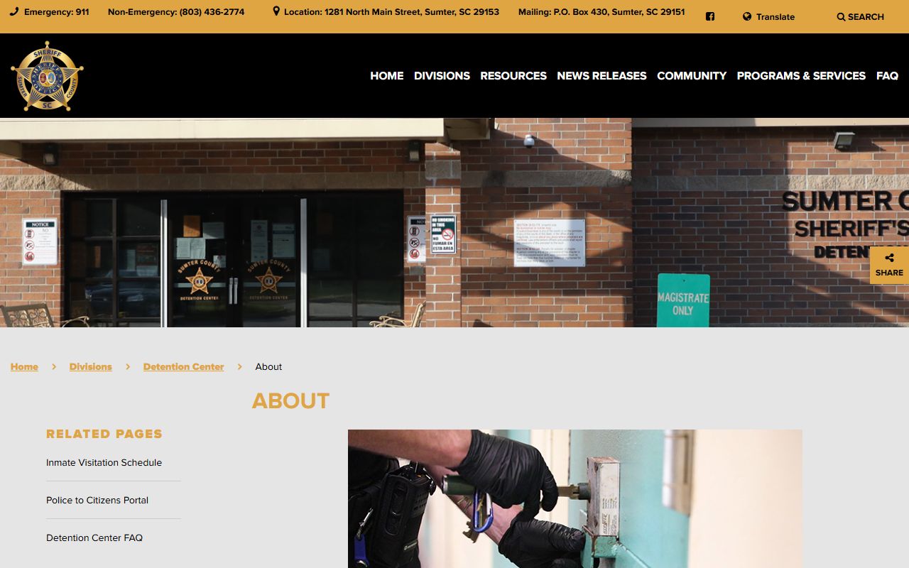 Lee County inmate population regional jail information at Sumter-Lee Regional Detention Center